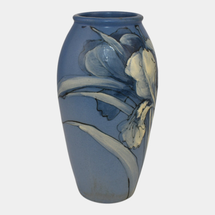 Weller Hudson 1920s Vintage Art Pottery Hand Painted Blue Ceramic Vase KKT - Just Art Pottery