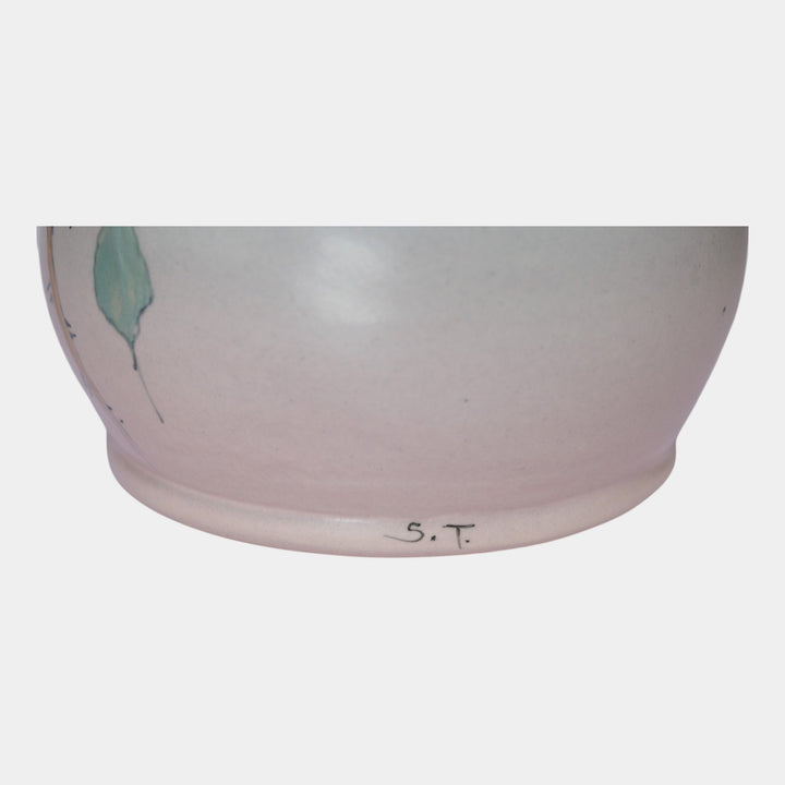 Weller Hudson 1920s Vintage Art Pottery Hand Painted Blue Pink Vase Timberlake - Just Art Pottery