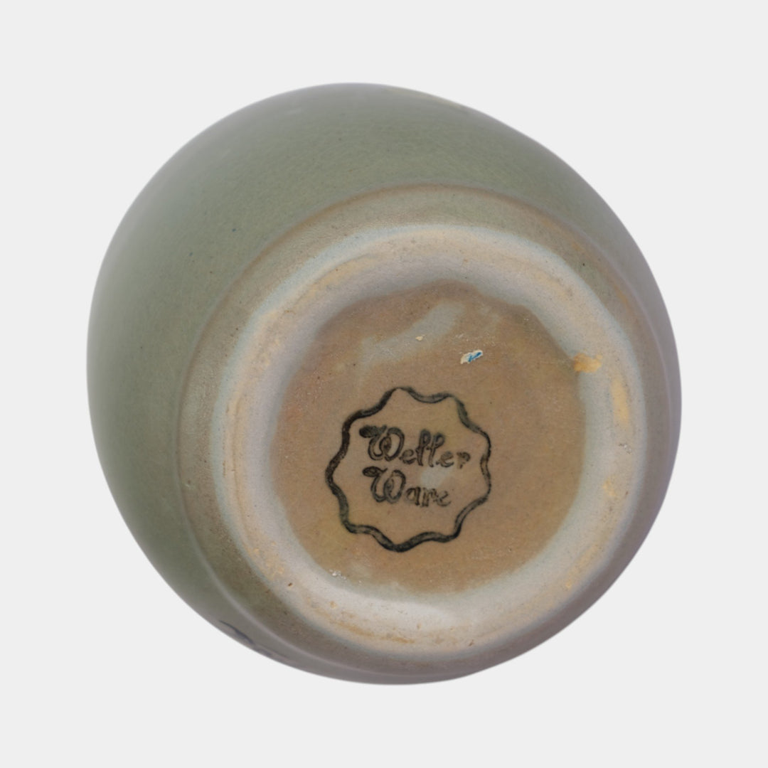 Weller Hudson 1920s Vintage Art Pottery Hand Painted Blue Ceramic Vase Hood - Just Art Pottery