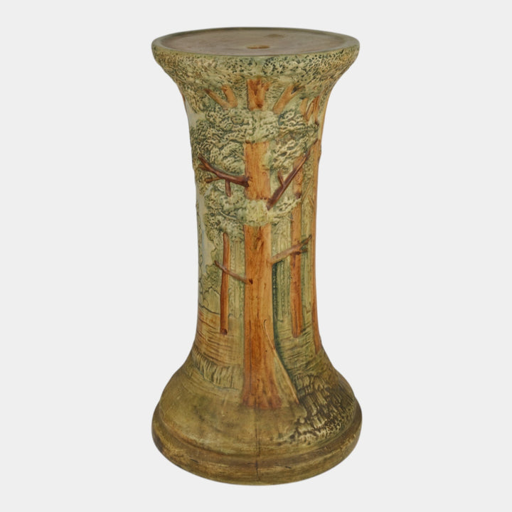 Weller Forest 1920s Vintage Art Pottery Scenic Ceramic Pedestal - Just Art Pottery
