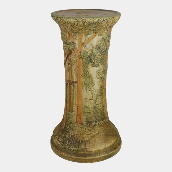 Weller Forest 1920s Vintage Art Pottery Scenic Ceramic Pedestal - Just Art Pottery