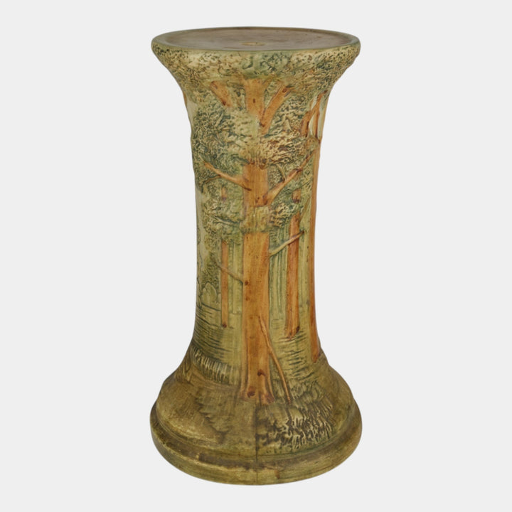Weller Forest 1920s Vintage Art Pottery Scenic Ceramic Pedestal - Just Art Pottery
