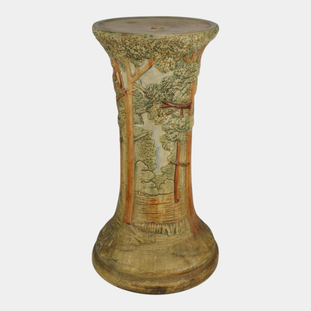 Weller Forest 1920s Vintage Art Pottery Scenic Ceramic Pedestal - Just Art Pottery