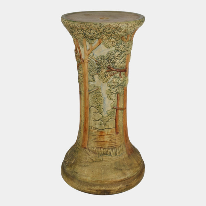 Weller Forest 1920s Vintage Art Pottery Scenic Ceramic Pedestal - Just Art Pottery
