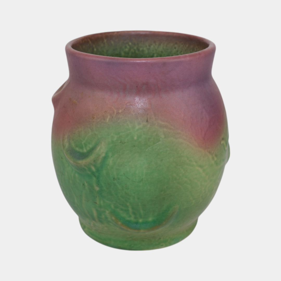 Weller Elberta 1930s Vintage Art Deco Pottery Green Pink Ceramic Vase - Just Art Pottery