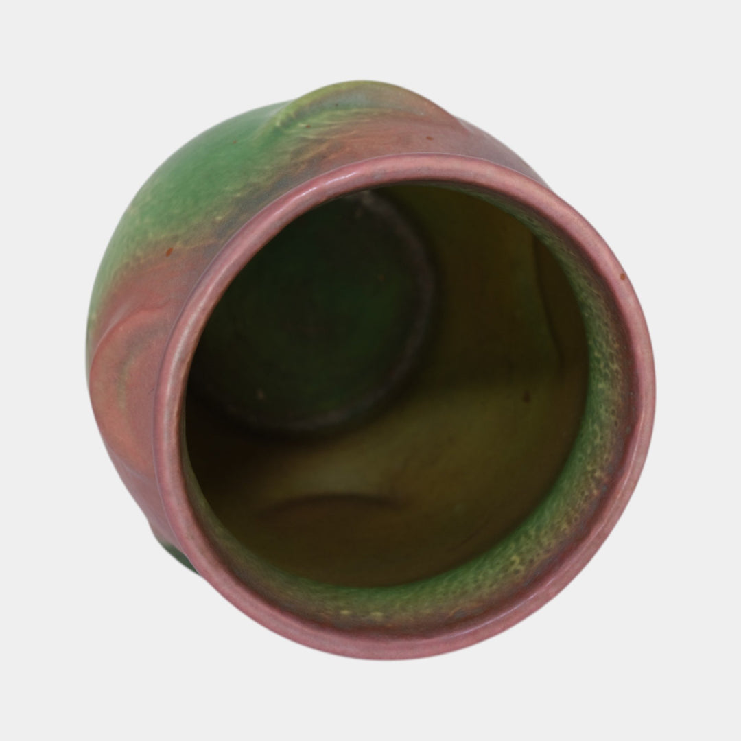 Weller Elberta 1930s Vintage Art Deco Pottery Green Pink Ceramic Vase - Just Art Pottery