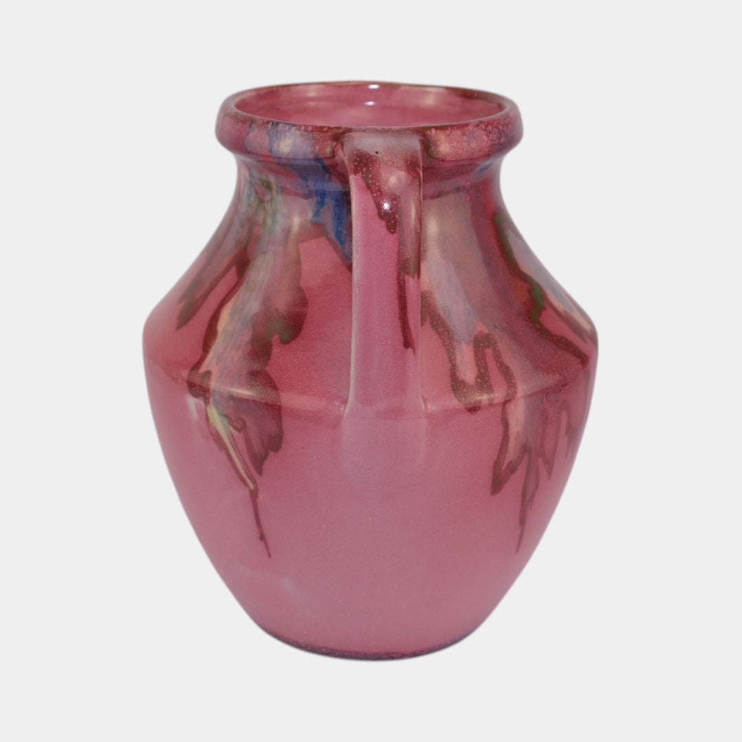 Weller Juneau 1920s Vintage Art Deco Pottery Red Pink Handled Ceramic Vase - Just Art Pottery