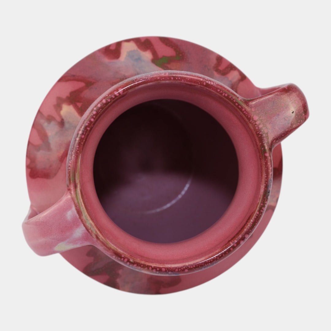 Weller Juneau 1920s Vintage Art Deco Pottery Red Pink Handled Ceramic Vase - Just Art Pottery