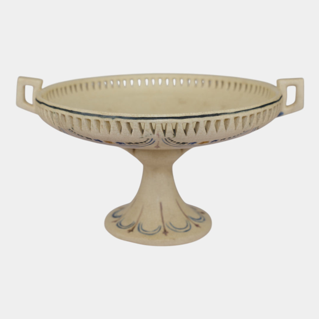 Weller Creamware Vintage Art Pottery Double Handle Ceramic Compote - Just Art Pottery
