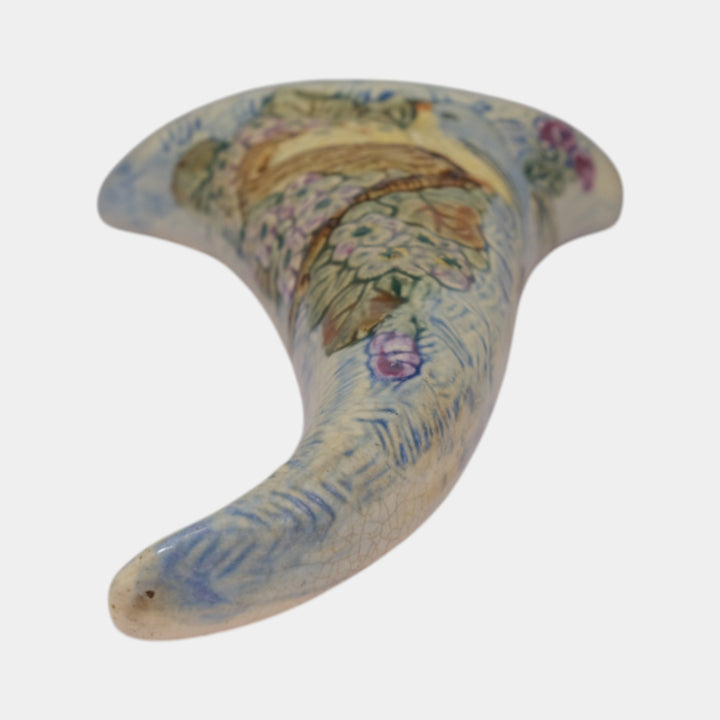 Weller Glendale 1920s Vintage Blue Art Pottery Birds and Nest Wall Pocket - Just Art Pottery