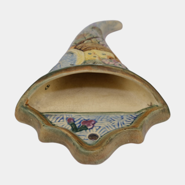 Weller Glendale 1920s Vintage Blue Art Pottery Birds and Nest Wall Pocket - Just Art Pottery