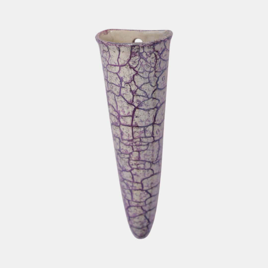 Weller Cloudburst 1921 Vintage Art Pottery Purple Crackle Pattern Wall Pocket - Just Art Pottery