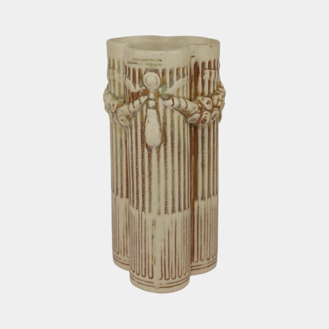 Weller Clinton Ivory 1914 Vintage Art Pottery Ceramic Tri Column Vase - Just Art Pottery