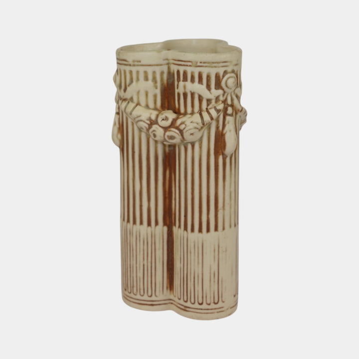 Weller Clinton Ivory 1914 Vintage Art Pottery Ceramic Tri Column Vase - Just Art Pottery