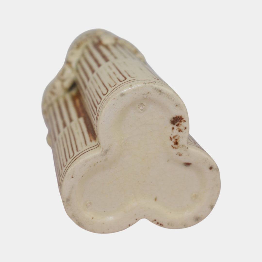 Weller Clinton Ivory 1914 Vintage Art Pottery Ceramic Tri Column Vase - Just Art Pottery