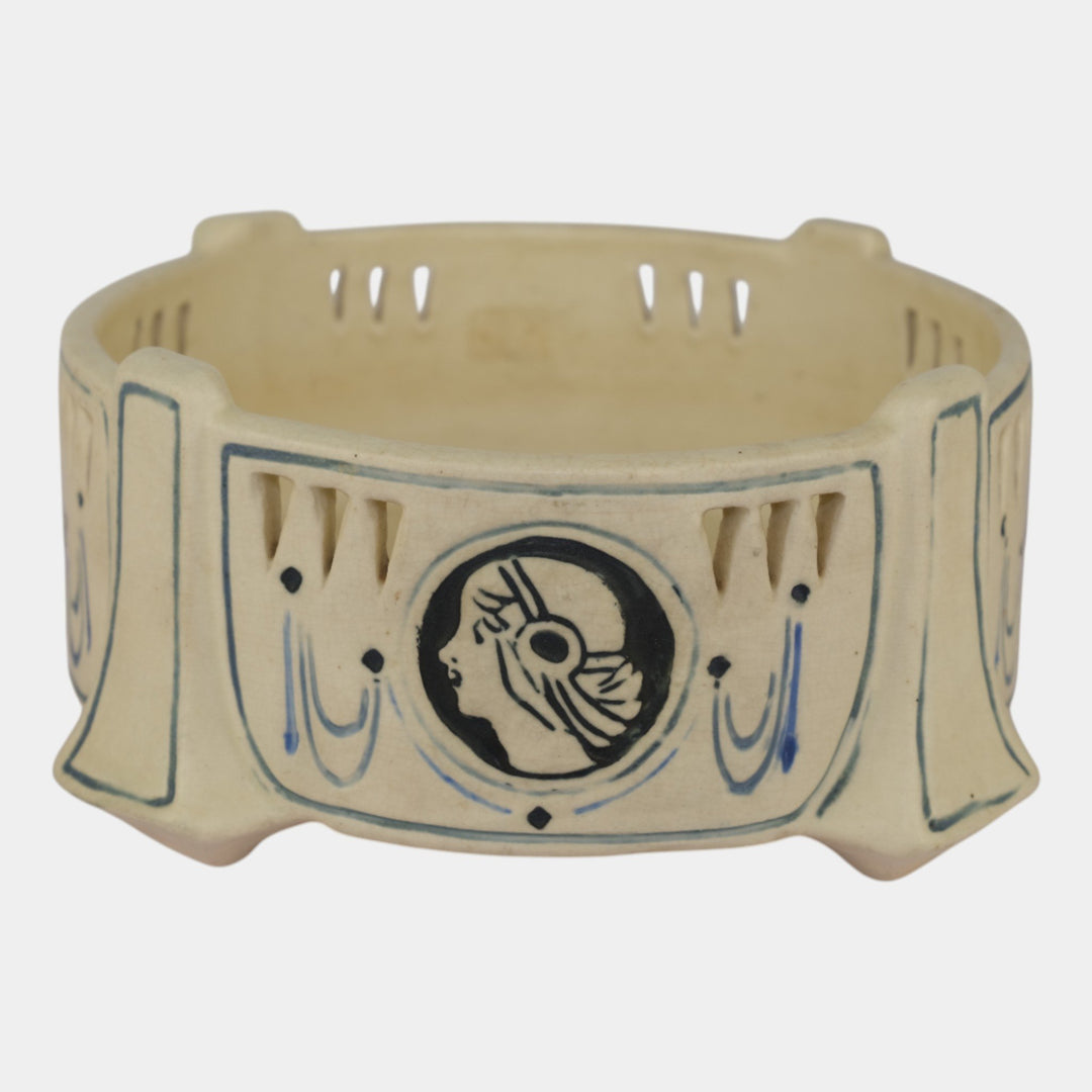 Weller Ethel Creamware c1915 Vintage Pottery Ethel Flapper Reticulated Bowl - Just Art Pottery