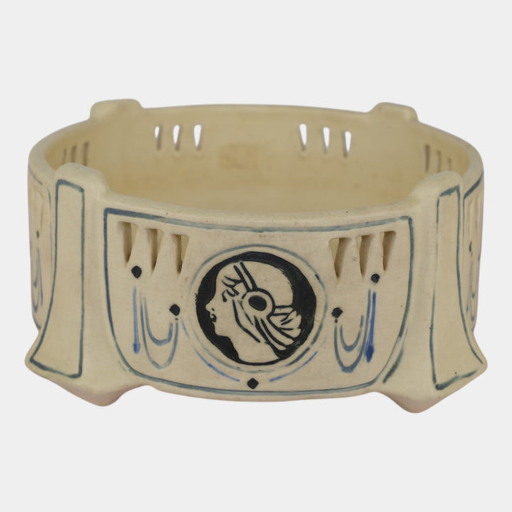 Weller Ethel Creamware c1915 Vintage Pottery Ethel Flapper Reticulated Bowl - Just Art Pottery