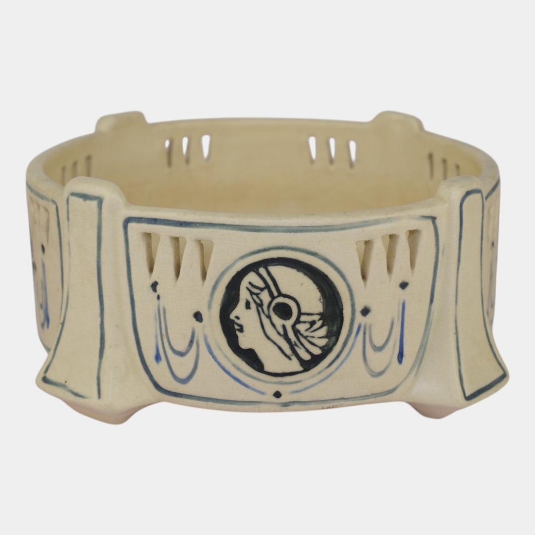 Weller Ethel Creamware c1915 Vintage Pottery Ethel Flapper Reticulated Bowl - Just Art Pottery