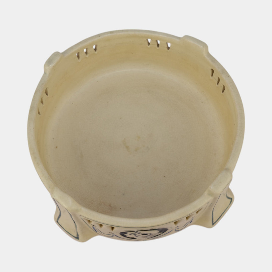 Weller Ethel Creamware c1915 Vintage Pottery Ethel Flapper Reticulated Bowl - Just Art Pottery