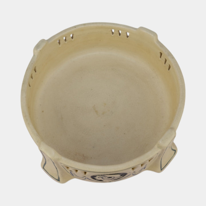 Weller Ethel Creamware c1915 Vintage Pottery Ethel Flapper Reticulated Bowl - Just Art Pottery