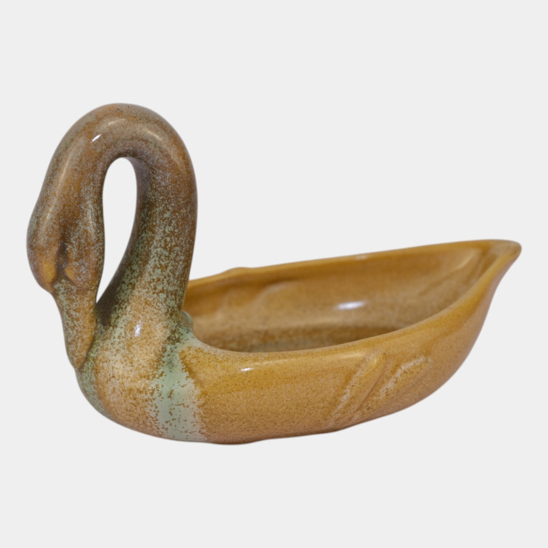 Weller Patricia 1930s Vintage Art Pottery Brown Swan Ceramic Tray - Just Art Pottery