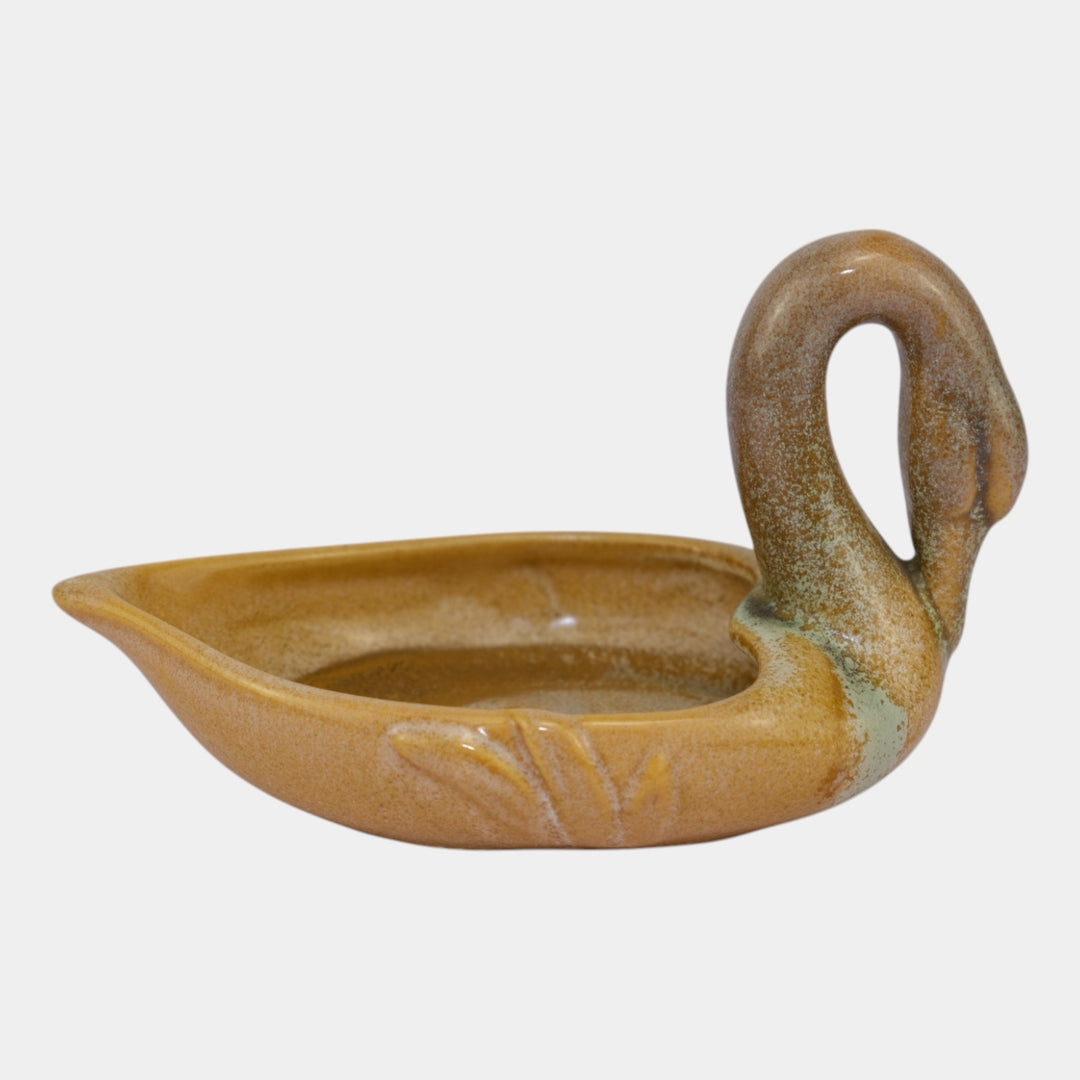 Weller Patricia 1930s Vintage Art Pottery Brown Swan Ceramic Tray - Just Art Pottery