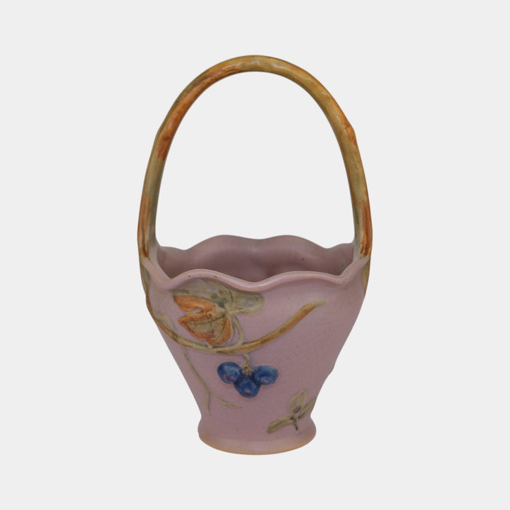 Weller Melrose 1920s Art Deco Pottery Purple Ceramic Basket - Just Art Pottery