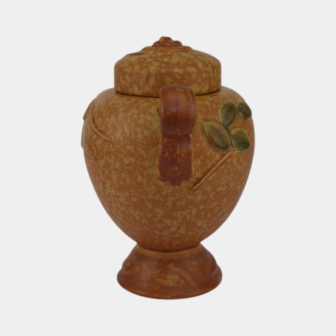 Weller Goldenglow 1920s Vintage Art Pottery Mottled Orange Covered Jar - Just Art Pottery
