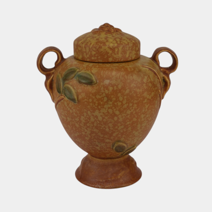 Weller Goldenglow 1920s Vintage Art Pottery Mottled Orange Covered Jar - Just Art Pottery