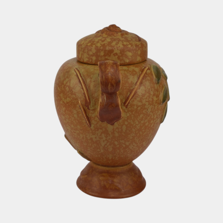 Weller Goldenglow 1920s Vintage Art Pottery Mottled Orange Covered Jar - Just Art Pottery