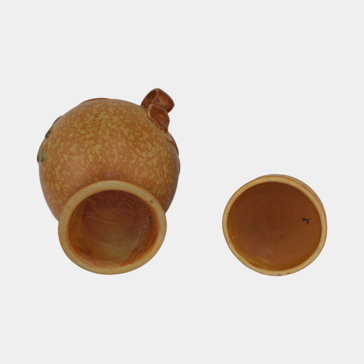 Weller Goldenglow 1920s Vintage Art Pottery Mottled Orange Covered Jar - Just Art Pottery