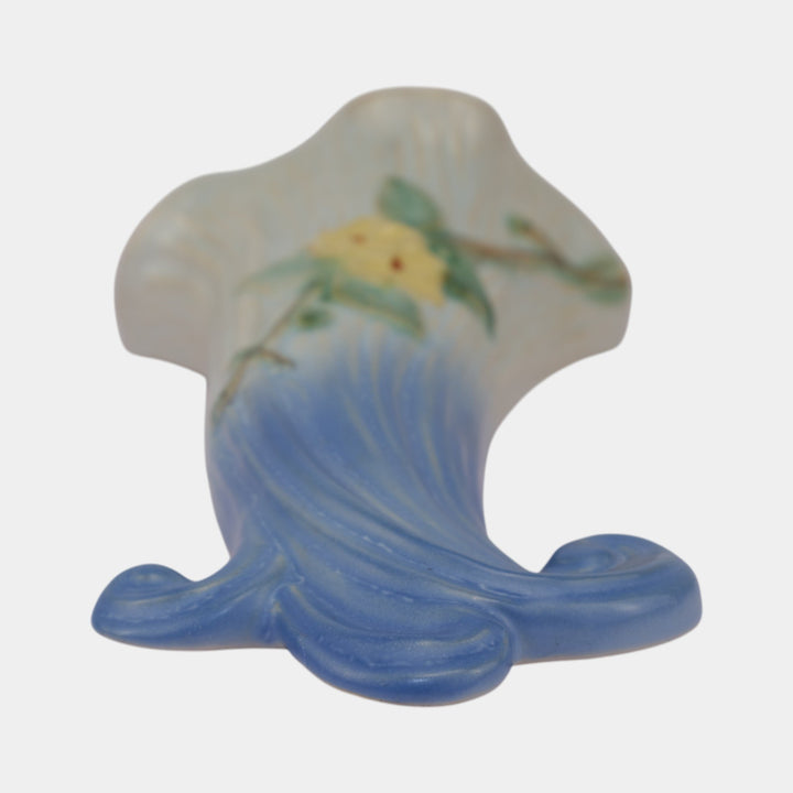 Weller Roba 1930s Vintage Art Pottery White Floral Blue Wall Pocket - Just Art Pottery