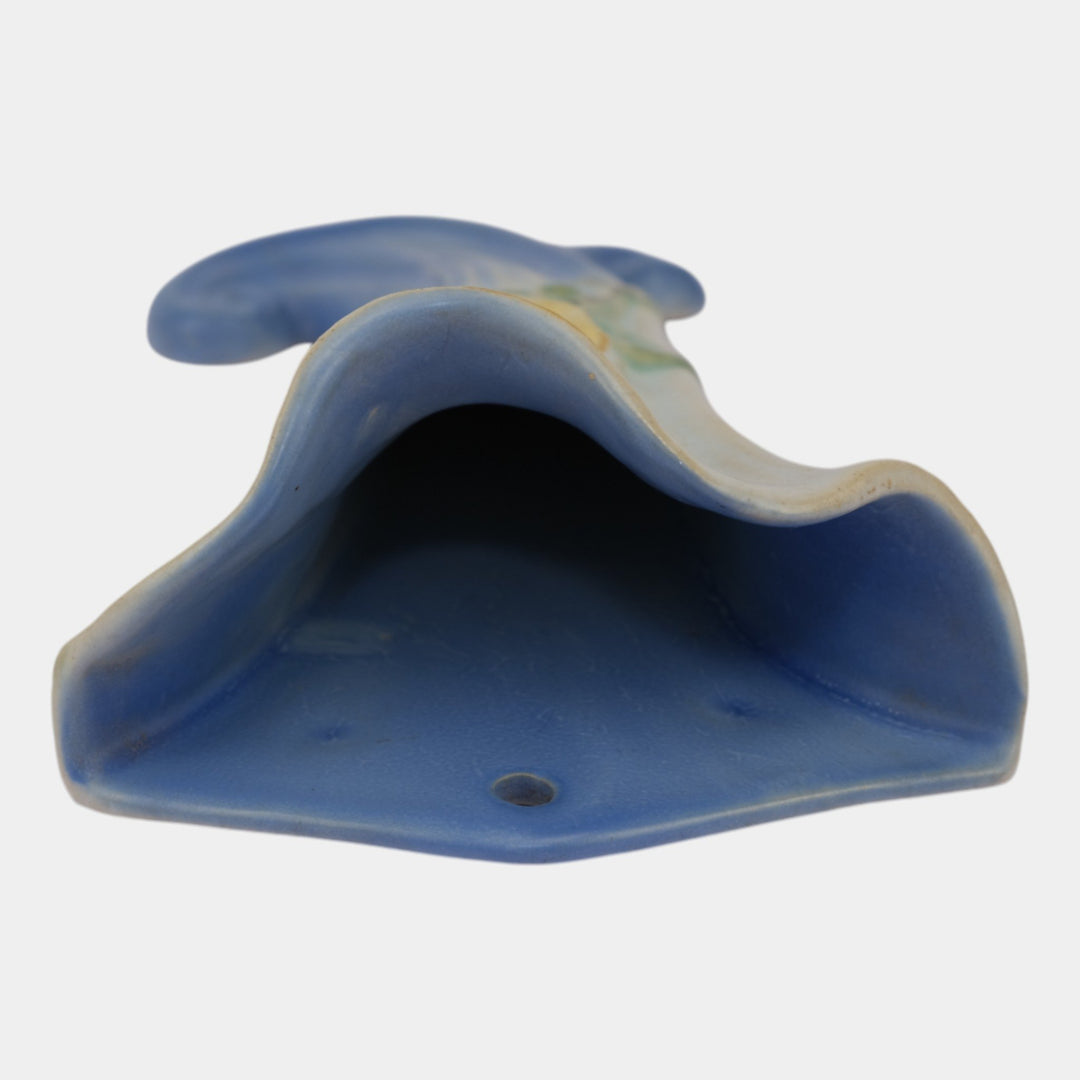 Weller Roba 1930s Vintage Art Pottery White Floral Blue Wall Pocket - Just Art Pottery