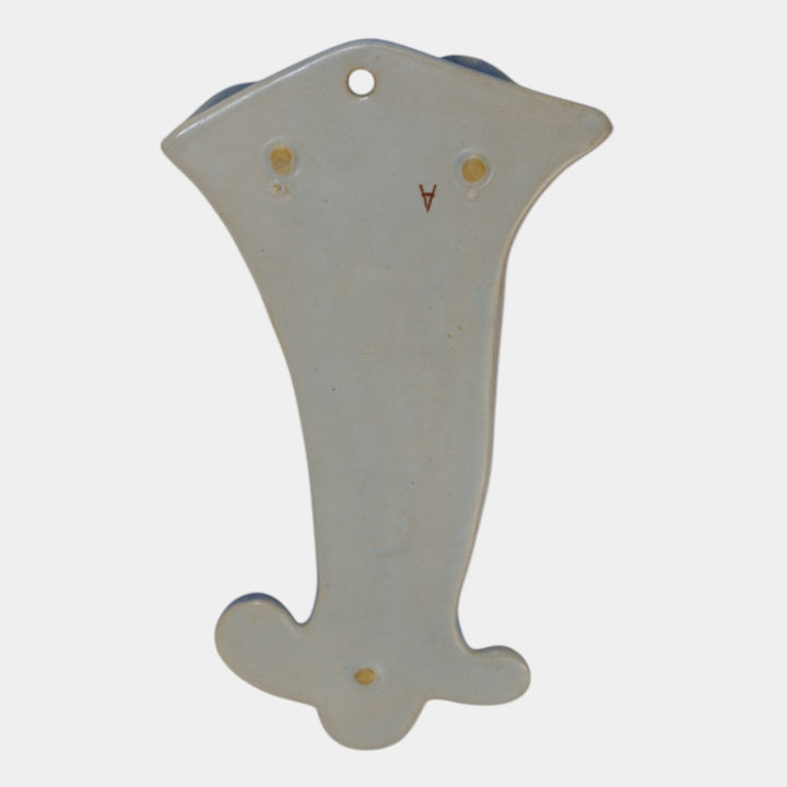 Weller Roba 1930s Vintage Art Pottery White Floral Blue Wall Pocket - Just Art Pottery