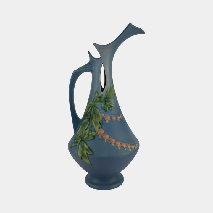 Roseville Bleeding Heart Blue Vintage Pottery Tall Ceramic Ewer 975-15 - Just Art Pottery