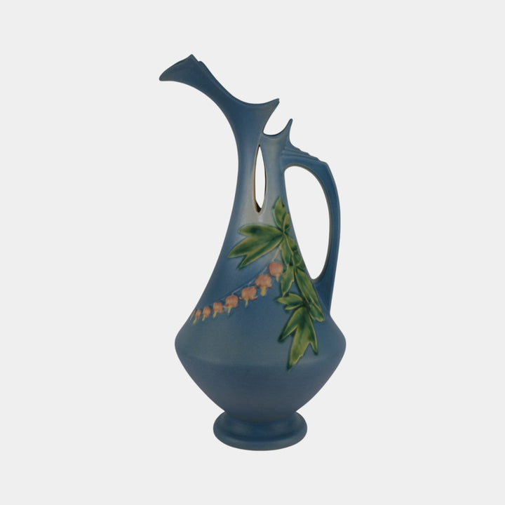 Roseville Bleeding Heart Blue Vintage Pottery Tall Ceramic Ewer 975-15 - Just Art Pottery