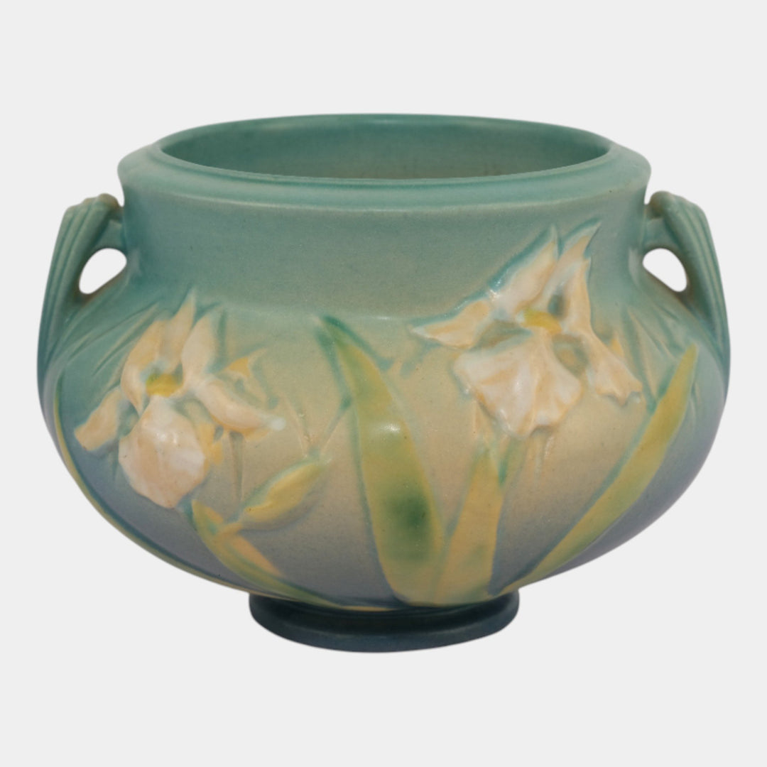 Roseville Iris Blue 1939 Vintage Pottery Jardiniere Planter 647-4 - Just Art Pottery