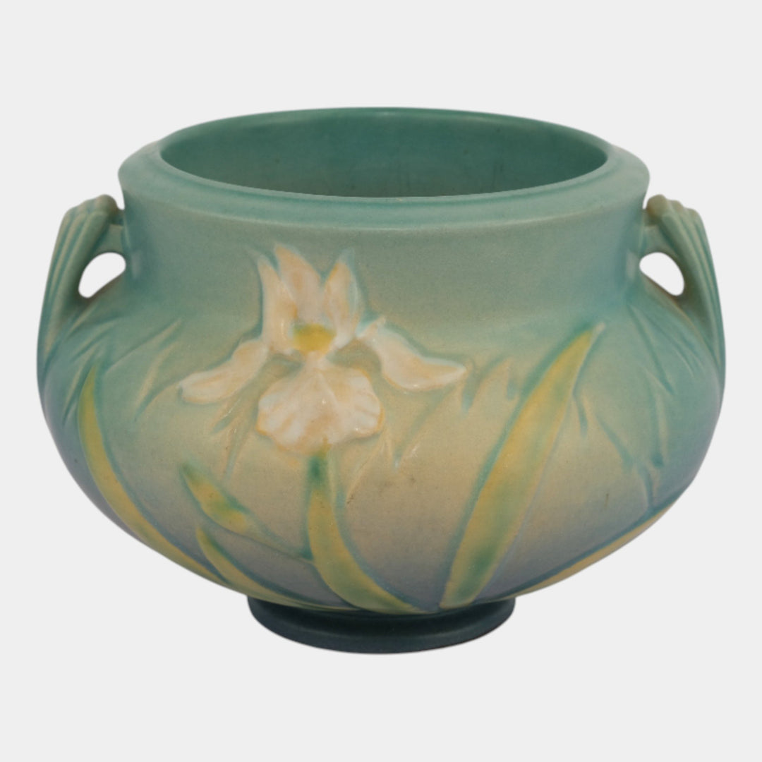 Roseville Iris Blue 1939 Vintage Pottery Jardiniere Planter 647-4 - Just Art Pottery