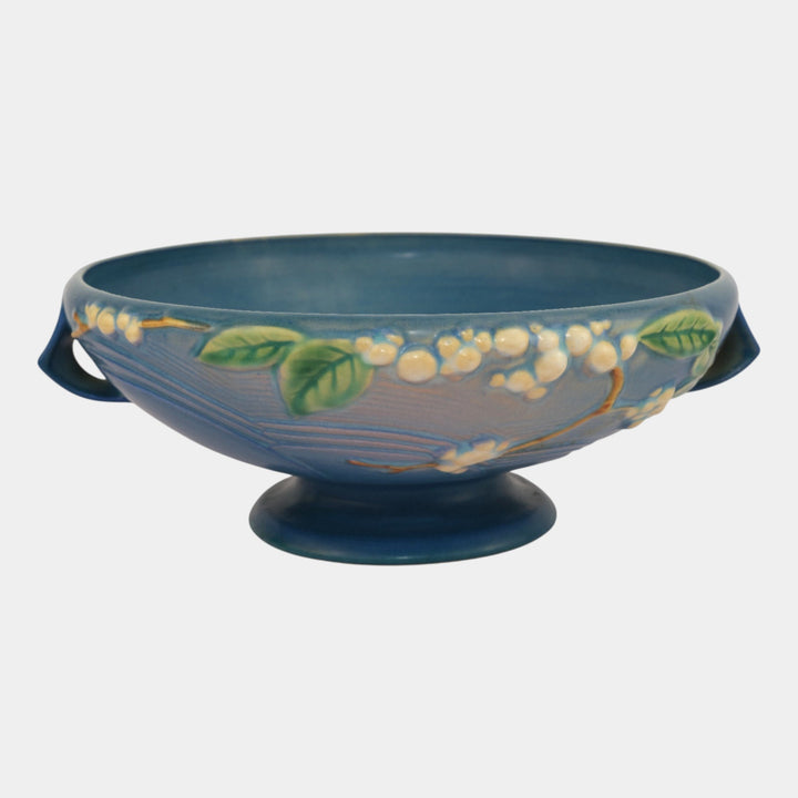 Roseville Snowberry Blue 1947 Mid Century Modern Art Pottery Fruit Bowl 1FB-10 - Just Art Pottery