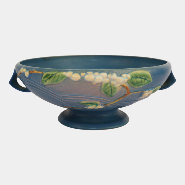 Roseville Snowberry Blue 1947 Mid Century Modern Art Pottery Fruit Bowl 1FB-10 - Just Art Pottery