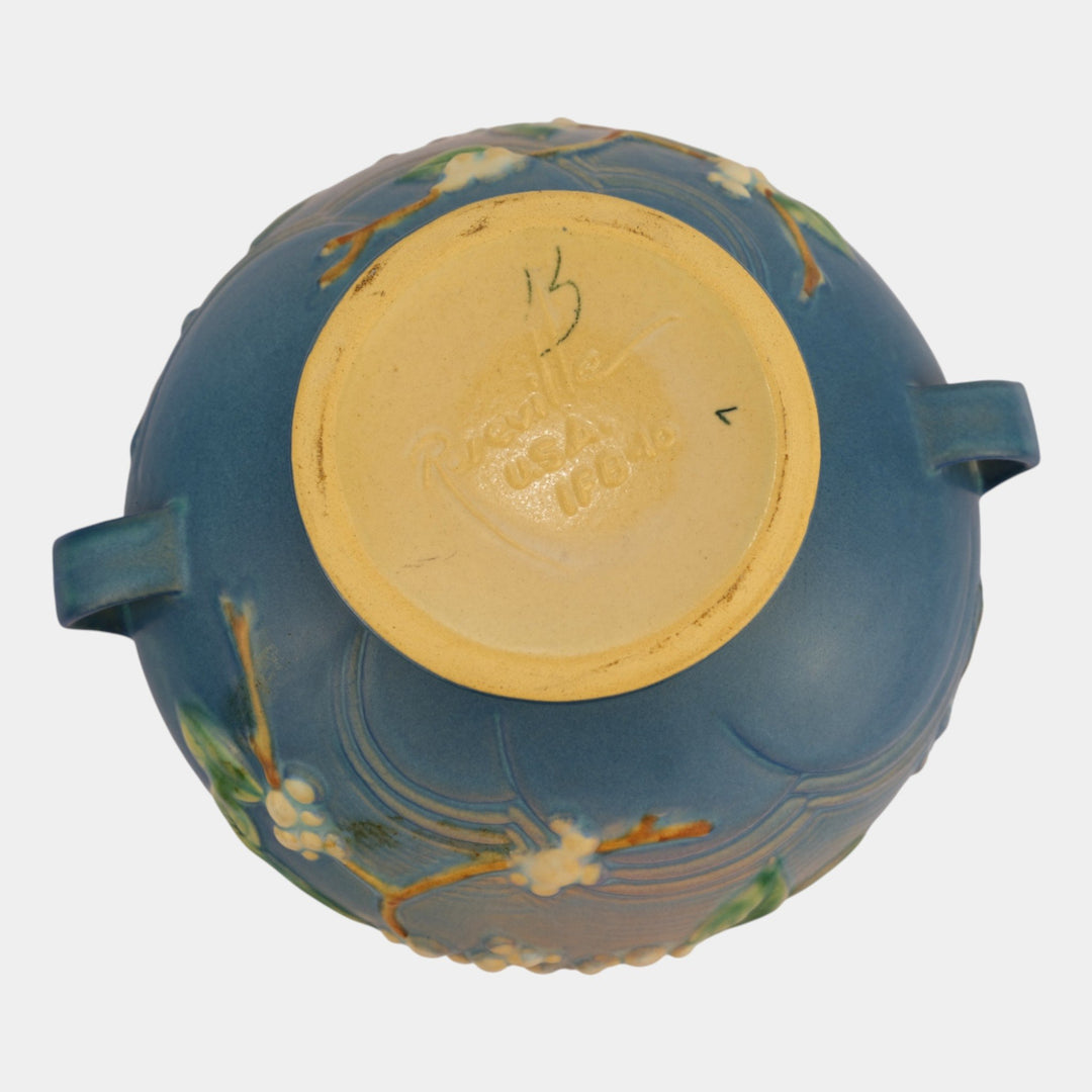 Roseville Snowberry Blue 1947 Mid Century Modern Art Pottery Fruit Bowl 1FB-10 - Just Art Pottery