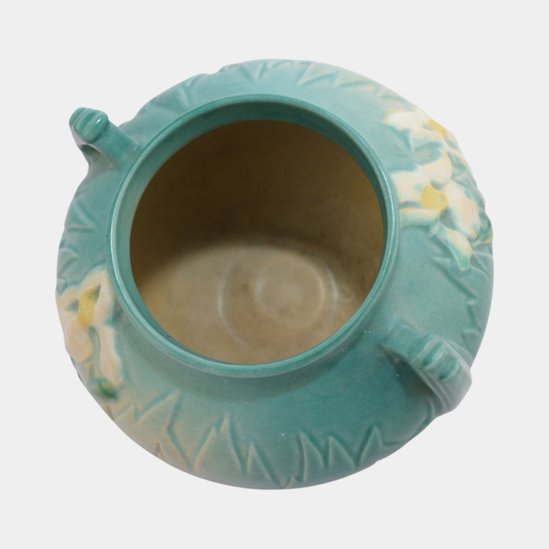 Roseville Iris Blue 1939 Vintage Art Deco Pottery Ceramic Planter 357-4 - Just Art Pottery