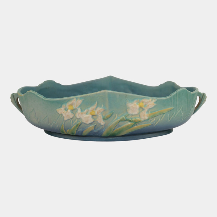 Roseville Iris Blue 1939 Vintage Art Deco Pottery Ceramic Console Bowl 364-14 - Just Art Pottery