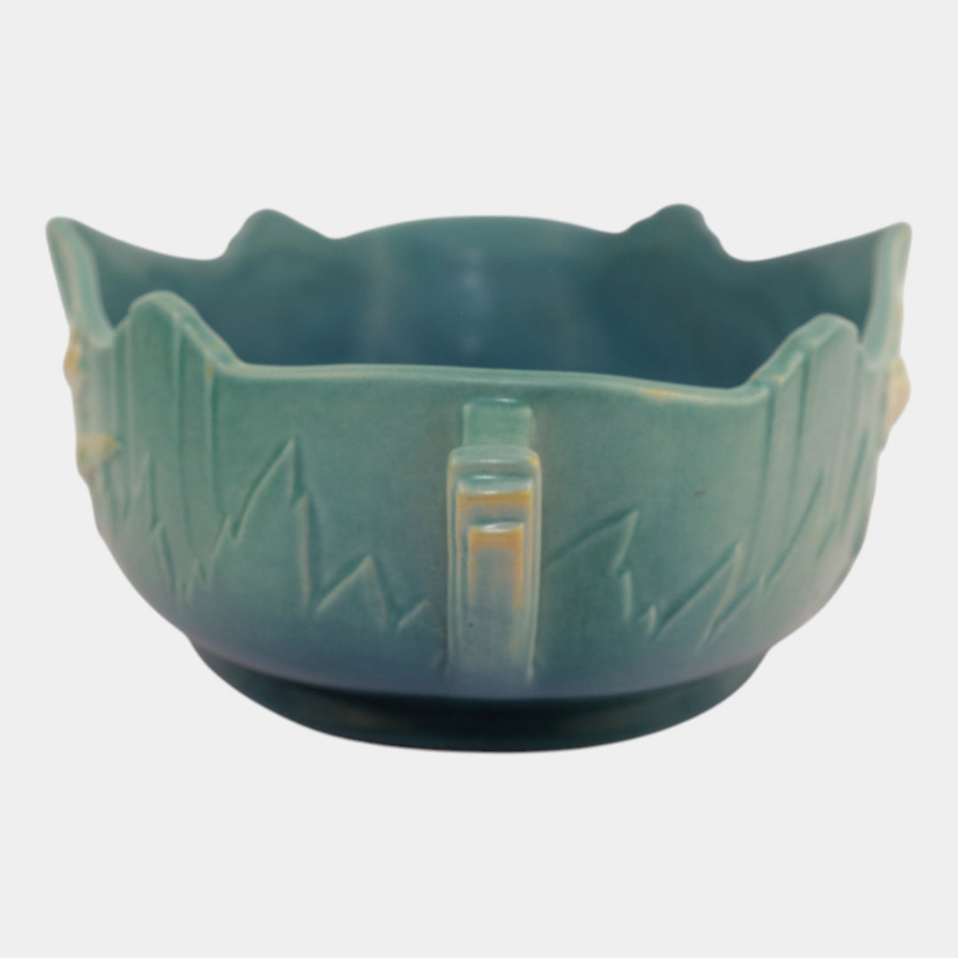 Roseville Iris Blue 1939 Vintage Art Deco Pottery Ceramic Console Bowl 364-14 - Just Art Pottery