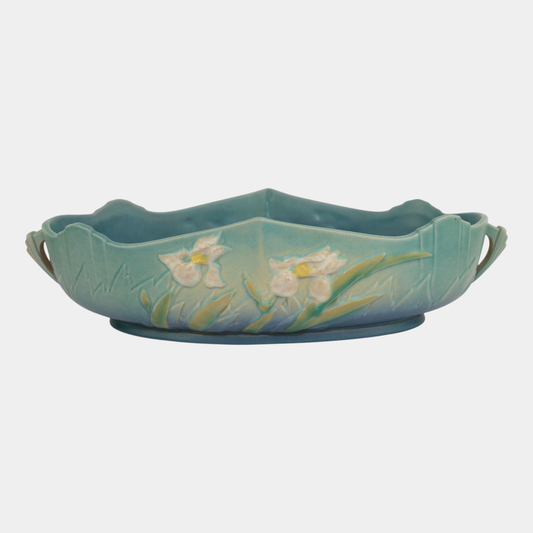 Roseville Iris Blue 1939 Vintage Art Deco Pottery Ceramic Console Bowl 364-14 - Just Art Pottery