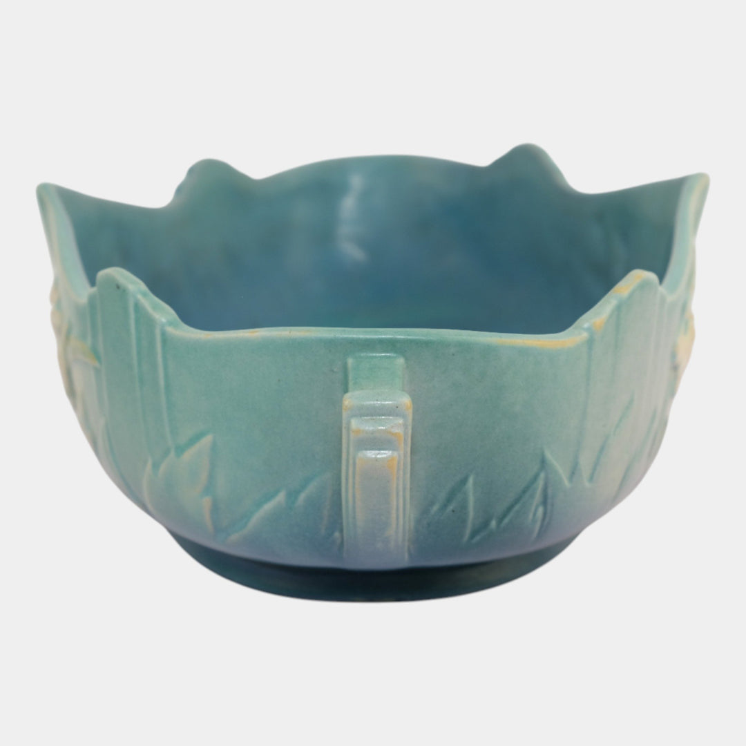 Roseville Iris Blue 1939 Vintage Art Deco Pottery Ceramic Console Bowl 364-14 - Just Art Pottery