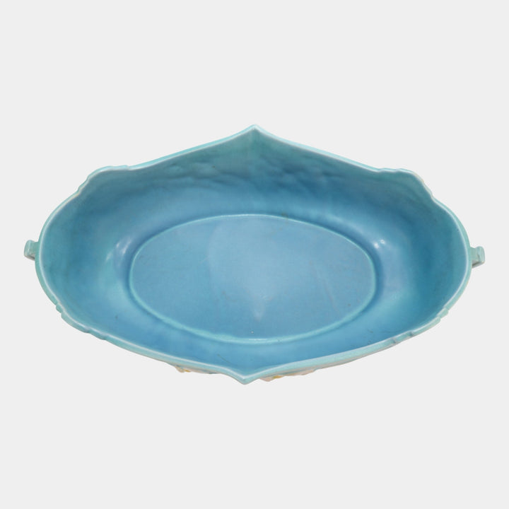 Roseville Iris Blue 1939 Vintage Art Deco Pottery Ceramic Console Bowl 364-14 - Just Art Pottery