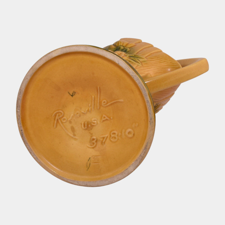 Roseville Peony Yellow 1942 Mid Century Modern Pottery Ceramic Basket 378-10 - Just Art Pottery