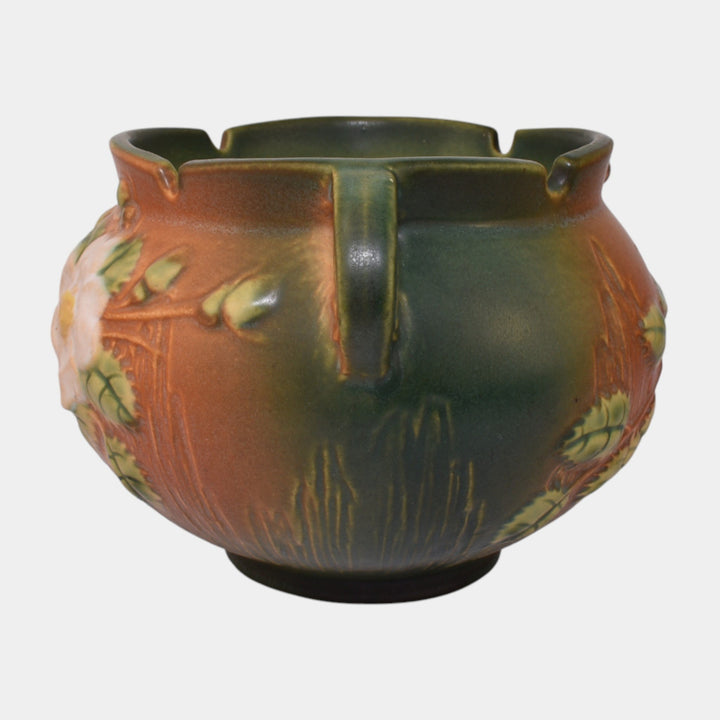 Roseville White Rose Brown 1940 Art Pottery Ceramic Jardiniere Planter 653-5 - Just Art Pottery