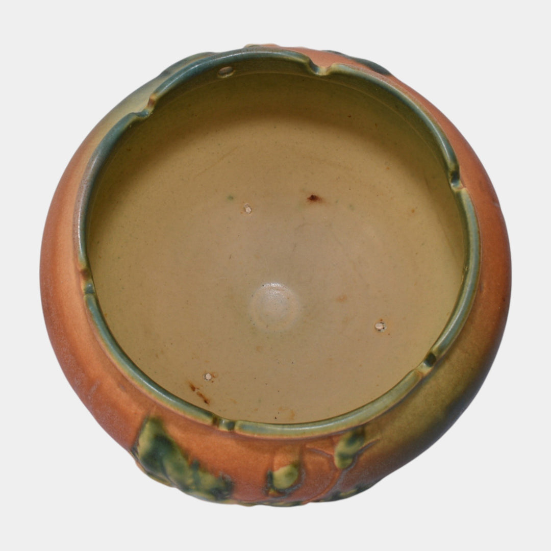 Roseville White Rose Brown 1940 Art Pottery Ceramic Hanging Basket Planter 463-5 - Just Art Pottery